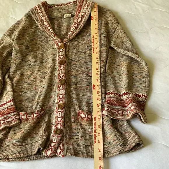 Vintage Button Up Long Sweater, Colorful Basketweave, Coogi-Style Design Size 6